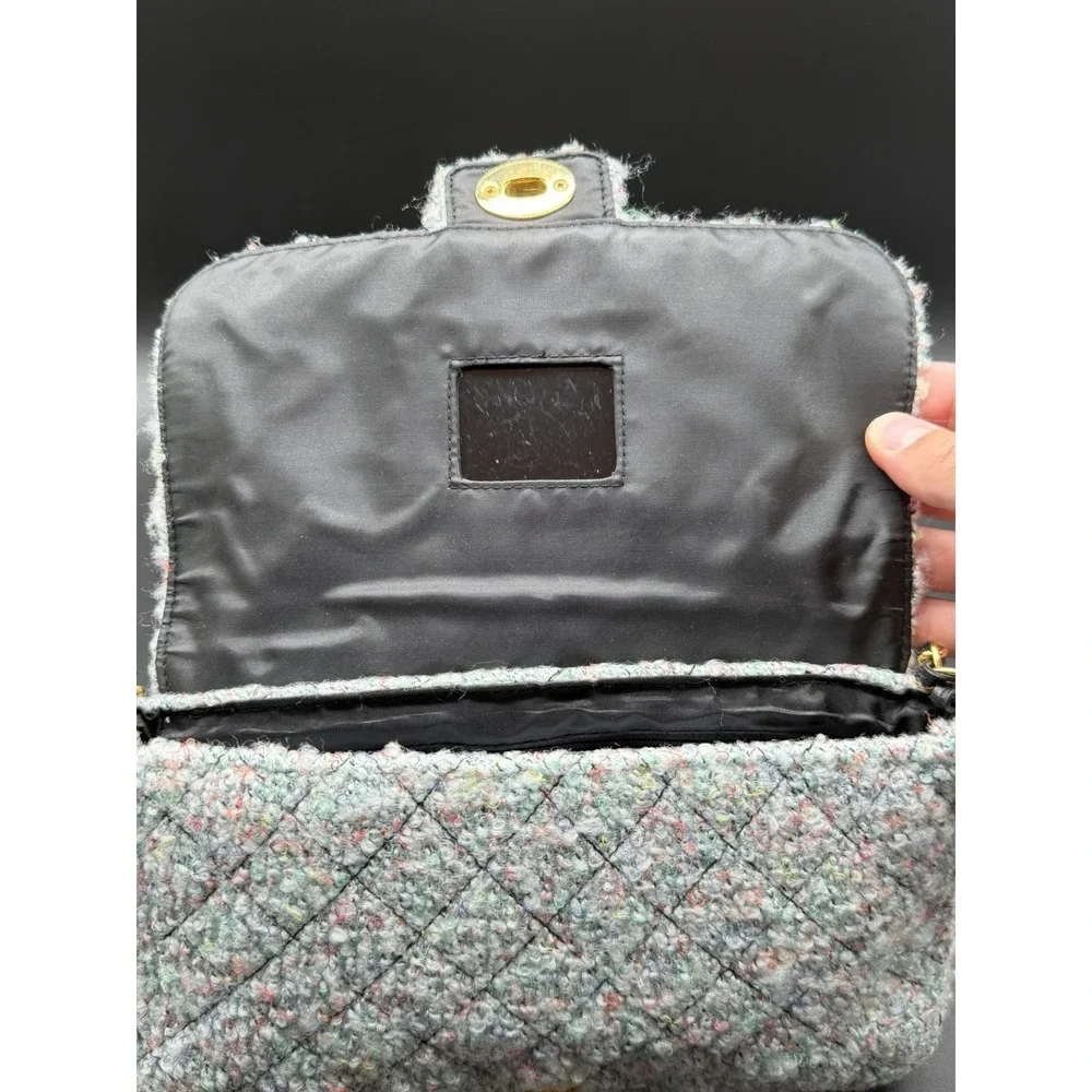 Vintage Diane Gilman Tweed Quilted Shoulder Bag Gold Chain Turn Lock Purse